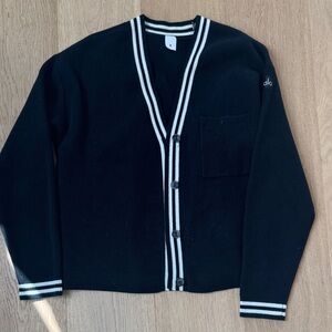 ALO Yoga Black Cardigan with White Stripe Trim - Men's Sweater